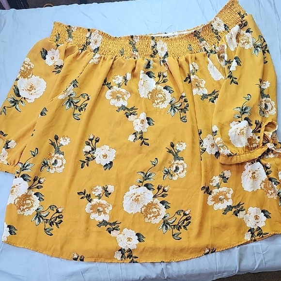belle tweed Tops - Bolle Yellow Floral Off-Shoulder Blouse
